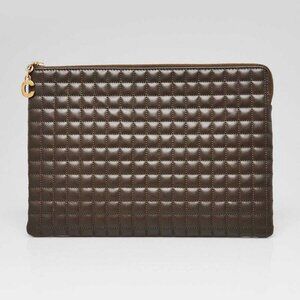 Celine Khaki Quilted Calfskin C Zip Pouch